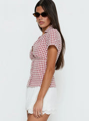 What A Show Button Up Top Red Check