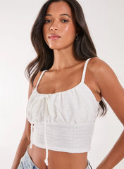 Textured Daisy Tie Strappy Top