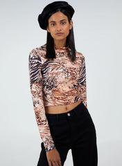 Long Sleeve Animal Print Crop Top