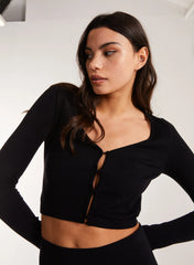 Rib Long Sleeve Button Down Top