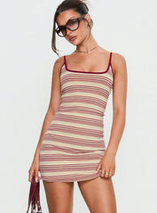 Missi Scoop Mini Dress Burgundy Stripe