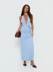 Nomani Halter Plunge Maxi Dress Baby Blue
