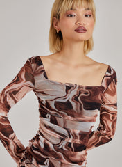 Long Sleeve Marble Print Dress