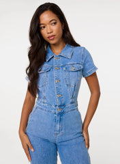 Short Sleeve Denim Jumpsuit