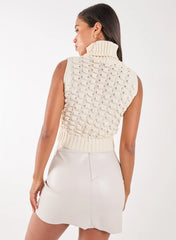 Knitted High Neck Threaded Sleeveless Top