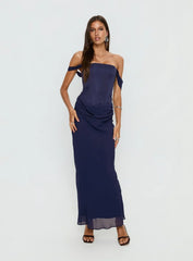 Joslyne Off Shoulder Corset Maxi Dress Navy