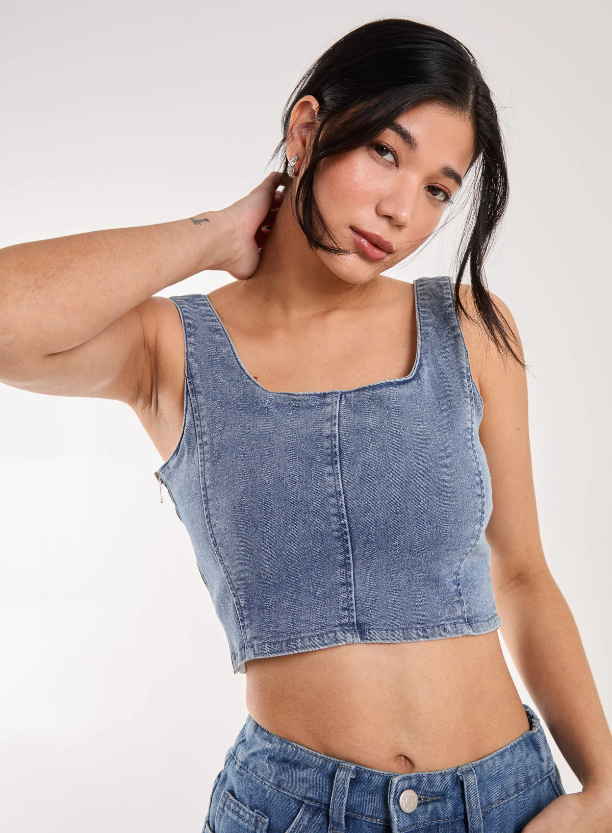 Denim Cropped Corset Top