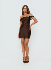 Zabbarra Off The Shoulder Mini Dress Chocolate