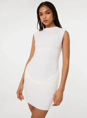 Shoulder Pad Ruched Front Mini Dress