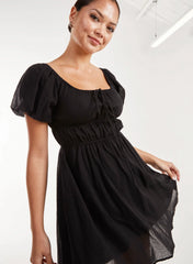 Puff Sleeve Mini Dress with Shorts