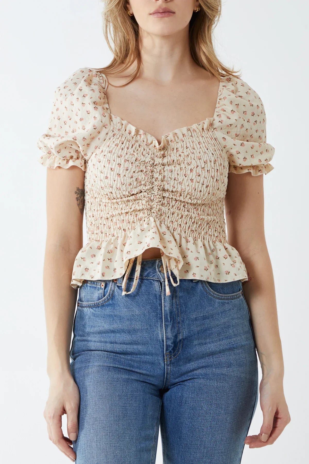 Short Sleeve Floral Ruched Top