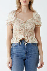 Short Sleeve Floral Ruched Top