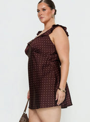 Kamillah Frill Mini Dress Burgundy Polka Dot Curve