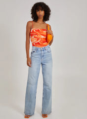 Mesh Marble Ruched Cami Strap Bodysuit