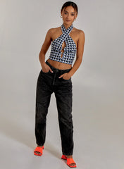 Geometric Print Cut Out Halterneck Top