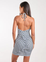 Geometric Print Halterneck Mini Dress