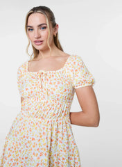 Ditsy Puff Sleeve Tiered Mini Dress