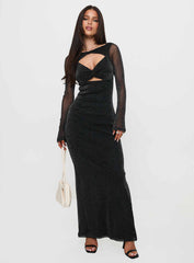 Allegoria Long Sleeve Maxi Dress Black Glitter