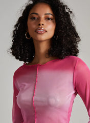 Ombre Exposed Long Sleeve Mesh Crop Top