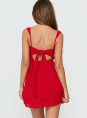 Xanthus Embroidered Mini Dress Red