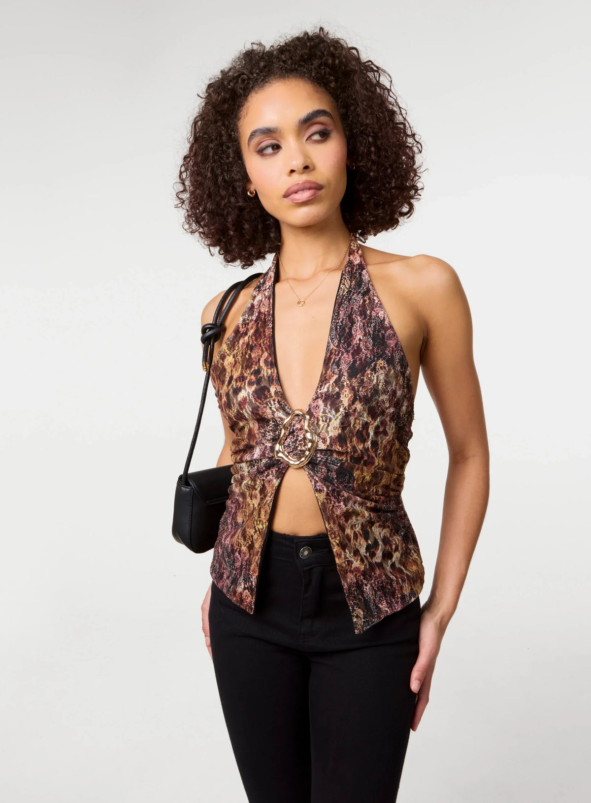 Animal Lace Halter Neck Top