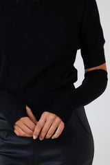 Ribbed High Neck Top With Arm Warmers