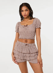 Gingham Puff Sleeve Crop Top