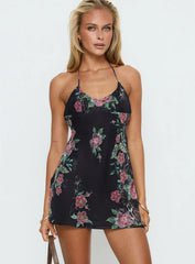 Dorelia Halter Slip Mini Dress Black Multi