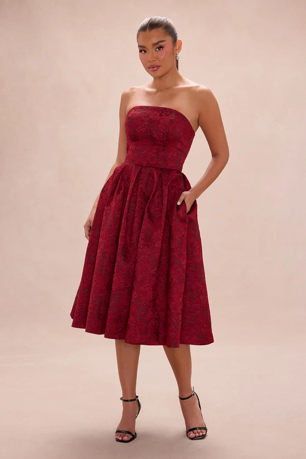 Ashlyn Strapless Jacquard Midi Dress