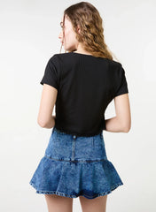Ribbed Lace Tie Front Top