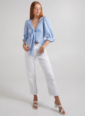 Ditsy Print Tie Front Crop Top