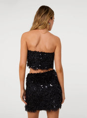 Feather Sequin Bandeau Top