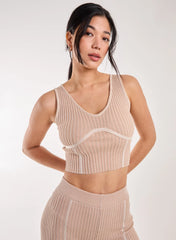Two Tone Rib Corset Detail Top