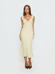 Leabelle Frill V Neck Maxi Dress Yellow Floral
