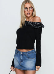 Sariya Long Sleeve Ruffle Top Black / Polka