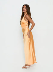 Sazenna Halter Plunge Maxi Dress Orange