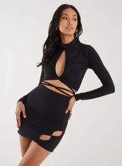 Keyhole Tie Front Long Sleeve Top