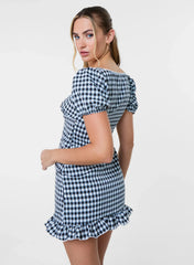 Gingham Puff Sleeve Mini Dress