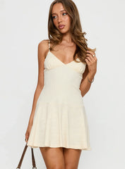 Klairo Rib Knit V-neck Mini Dress Butter Lemon
