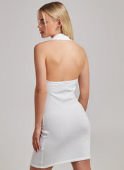 Halterneck Collar Neck Rib Mini Dress