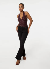 Polka Dot Ruched Side Halter Top