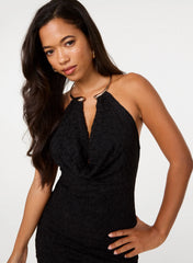 Lace Gold Halter Neck Dress