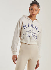 Miami Slogan Zip Up Hoodie