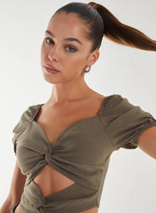 Puff Sleeve Bengaline Cropped Top