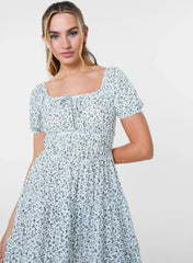 Ditsy Puff Sleeve Tiered Mini Dress