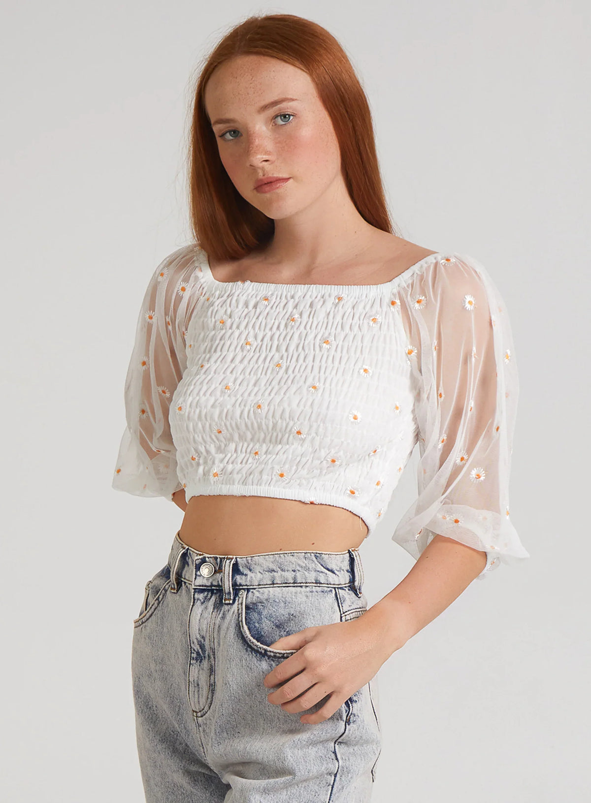 Daisy Embroidered Bardot Top