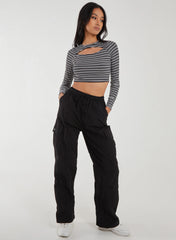 Striped Rib Letterbox Long Sleeve Crop Top