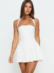 Esatora Halter Flare Mini Dress White