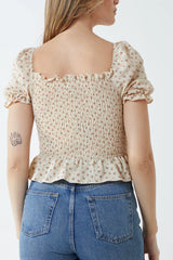Short Sleeve Floral Ruched Top