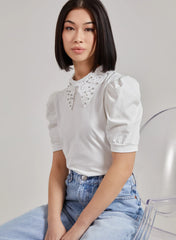 Puff Shoulder Lace Detail Top